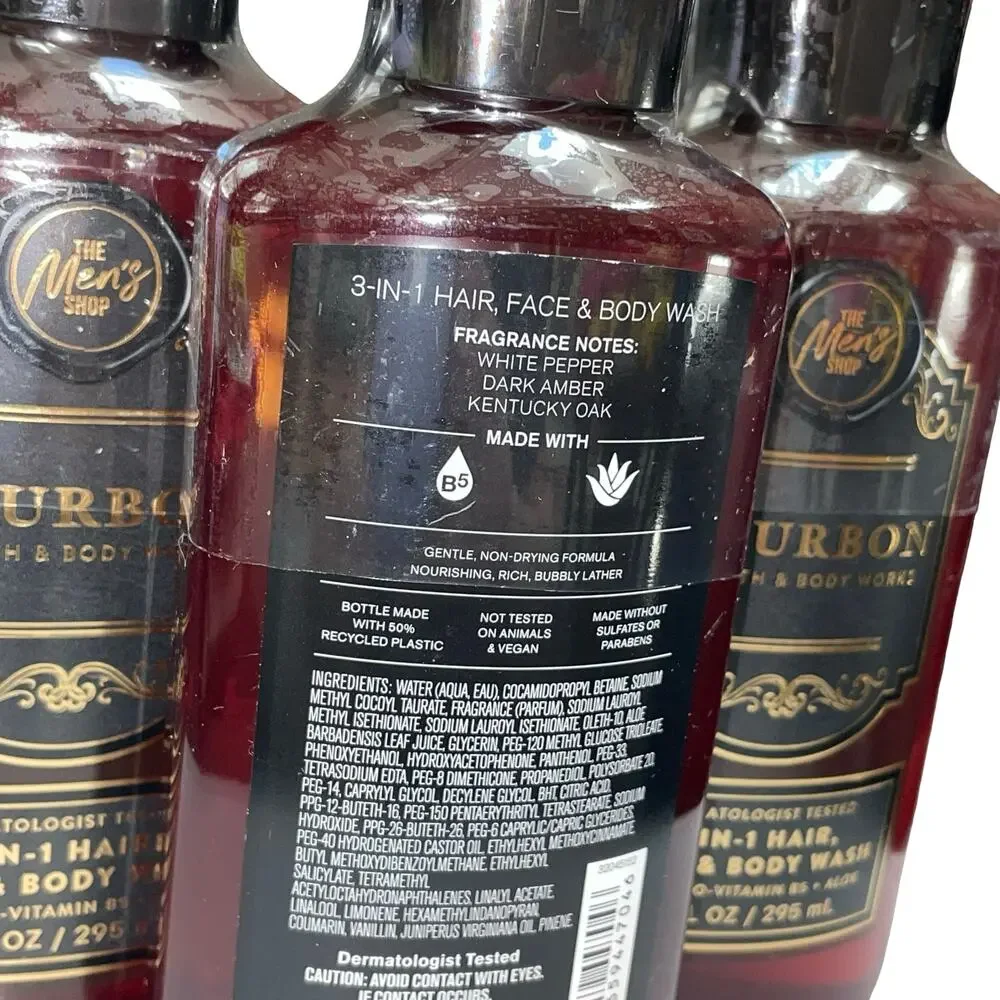 Bath & Body Works Bourbon Men's 3-in-1 Hair Face Body Wash 10oz Lot Set of 3 BBW